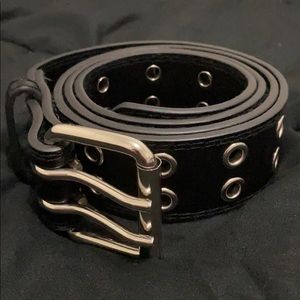 Black Double Grommet Leather Belt